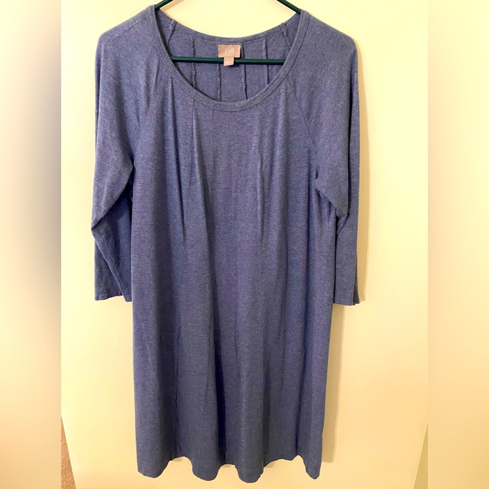 Effortless J. Jill Dress Large long sleeved blue Cotton Modal Blend Swing casu…